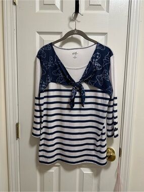 Disney Navy & White Striped Long Sleeve Tie-Front Top